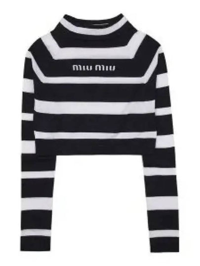 Women s Striped Cashmere Silk Turtleneck Knit Black White MMR408 12ZM - MIU MIU - BALAAN 1