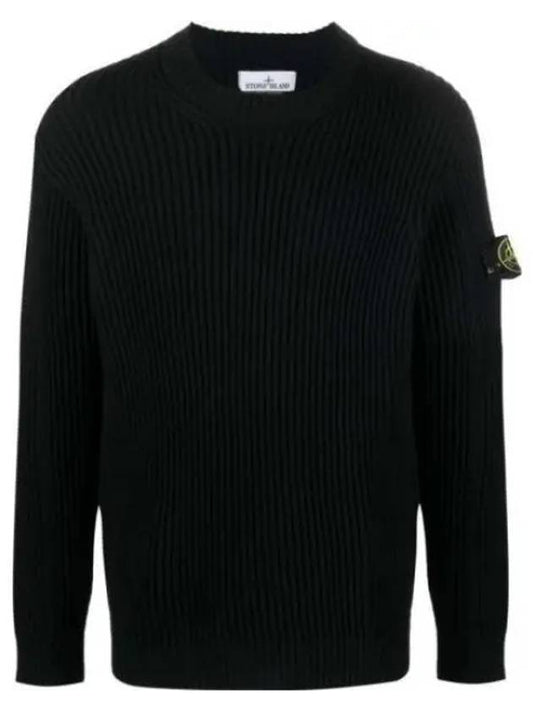 Full Rib Wool Knit Top Black - STONE ISLAND - BALAAN 2