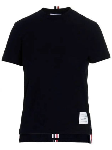 Center Back Stripe Classic Cotton Pique Relaxed Fit Short Sleeve T-Shirt Navy - THOM BROWNE - BALAAN 1