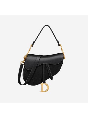 Saddle Strap Goatskin Shoulder Bag Black - DIOR - BALAAN 1