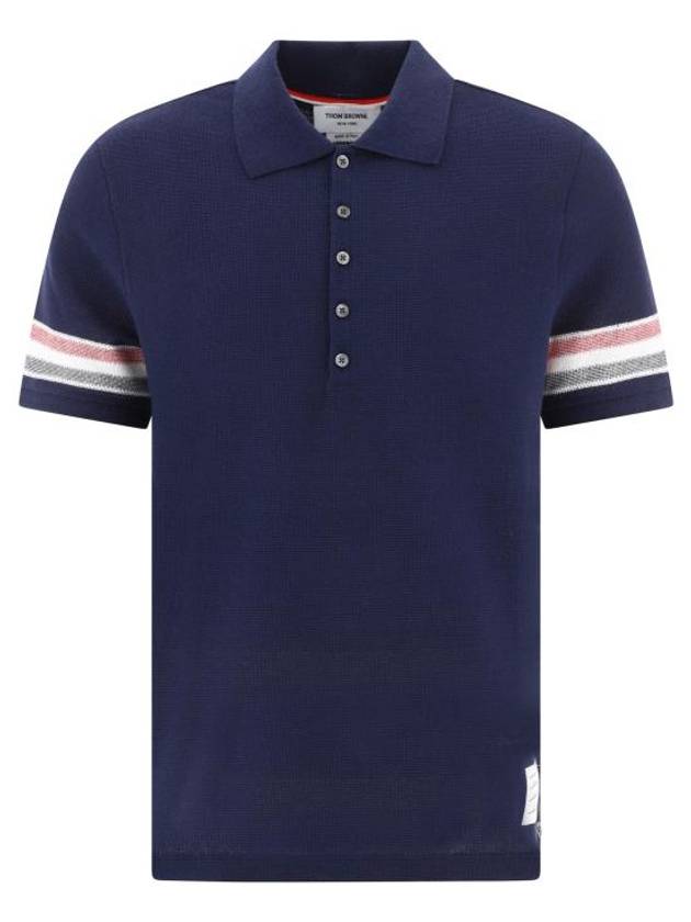 Men's RWB Stripe Cotton Polo Shirt Navy - THOM BROWNE - BALAAN 2