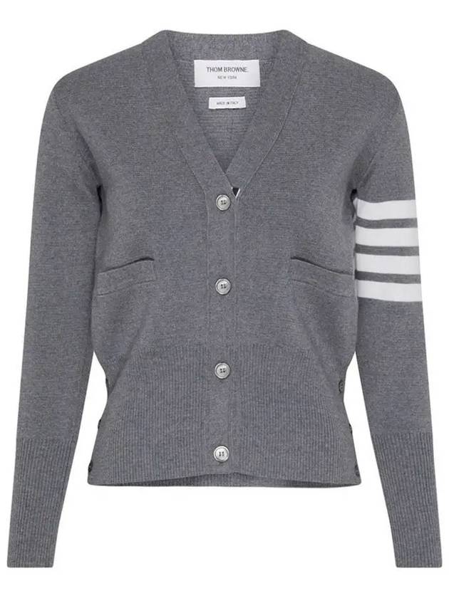 Cotton 4-Bar Milano Classic V-Neck Cardigan Medium Grey - THOM BROWNE - BALAAN 2