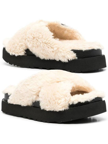 Fuzz Sugar Cross Slide Fur Slippers Natural Black - UGG - BALAAN 1