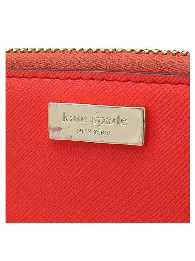 Saffiano leather zip up long wallet with silver logo decoration - KATE SPADE - BALAAN 3