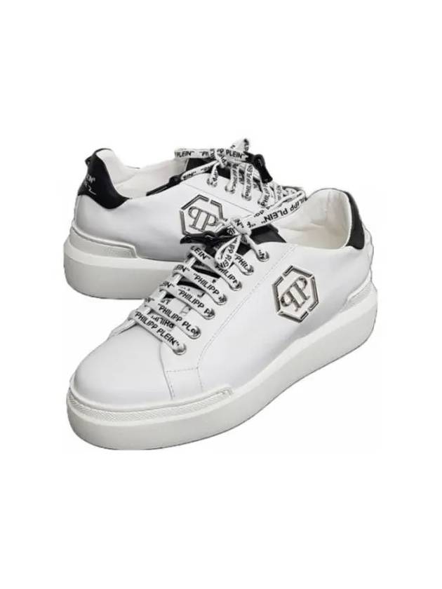 Black Heel Tab Leather Low Top Sneakers White - PHILIPP PLEIN - BALAAN 3