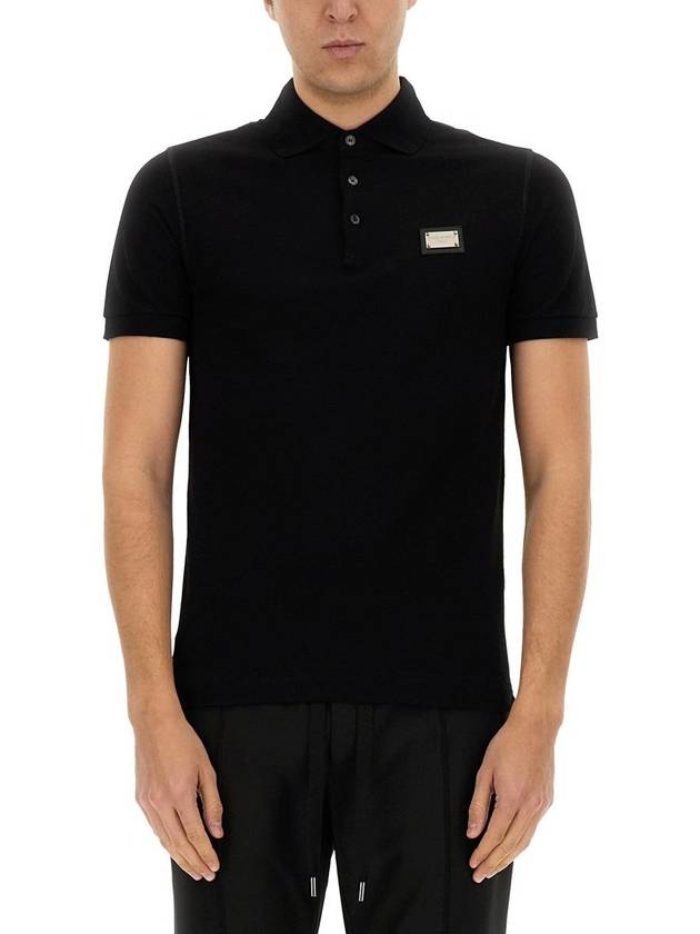 Men's Logo Plaque Cotton PK Shirt Black - DOLCE&GABBANA - BALAAN 2