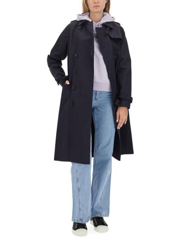 Greta Double Breasted Cotton Trench Coat Navy - A.P.C. - BALAAN 3