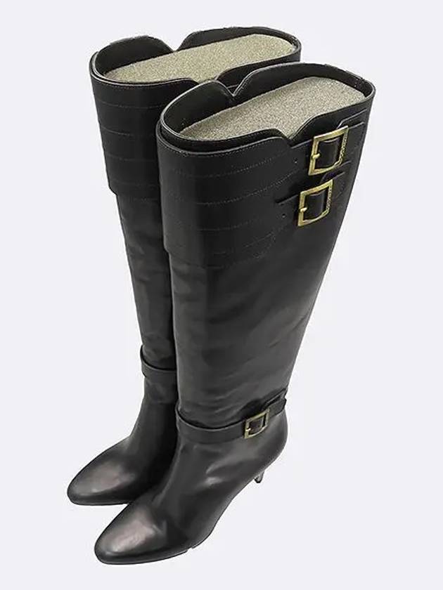 Black leather double pin buckle women s long boots 250MM - JIMMY CHOO - BALAAN 5