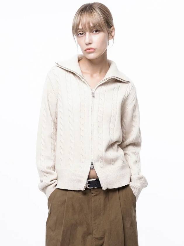 Four Woman Women s Soft Cable Zip up Knit Cardigan Oatmeal W243TP03OT - CHANCE'S NOI - BALAAN 3