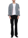 Men's Diagonal Stripe Stitch Classic Shetland Wool V-Neck Cardigan Blue - THOM BROWNE - BALAAN 4