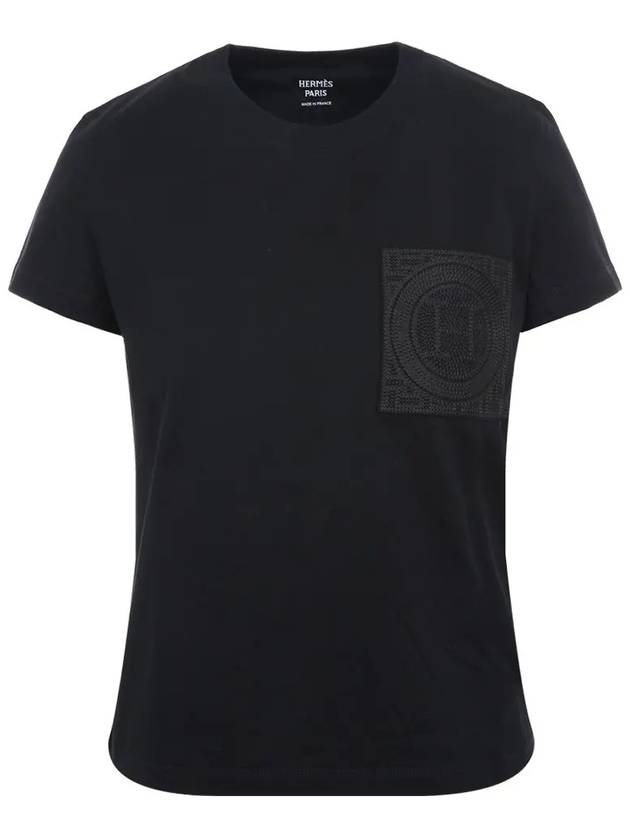 H4E4615DA 02 EMBROIDERED Pocket Black Women s Short Sleeve Tee - HERMES - BALAAN 1