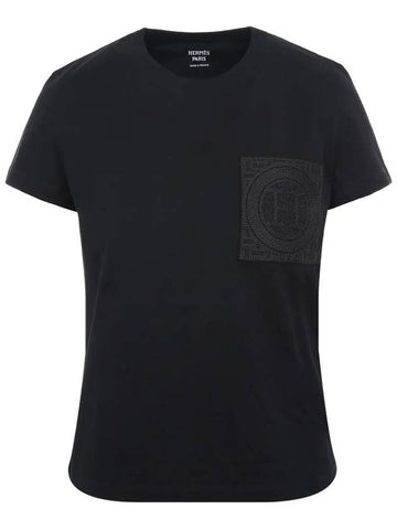 H4E4615DA 02 EMBROIDERED Pocket Black Women s Short Sleeve Tee - HERMES - BALAAN 1