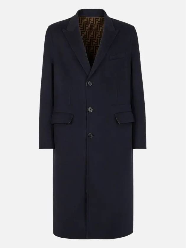 Men's FF Motifwool Single Coat Blue - FENDI - BALAAN 4