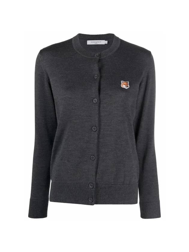 Fox Head Patch Adjusted Round Neck Cardigan Grey - MAISON KITSUNE - BALAAN.