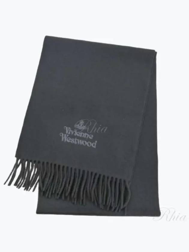 Logo Wool Fringe Muffler Anthracite Grey - VIVIENNE WESTWOOD - BALAAN 2