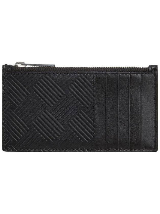 Weaving Pattern Zipper Card Wallet Black - BOTTEGA VENETA - BALAAN 1