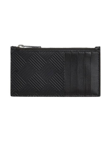 Weaving Pattern Zipper Card Wallet Black - BOTTEGA VENETA - BALAAN 1