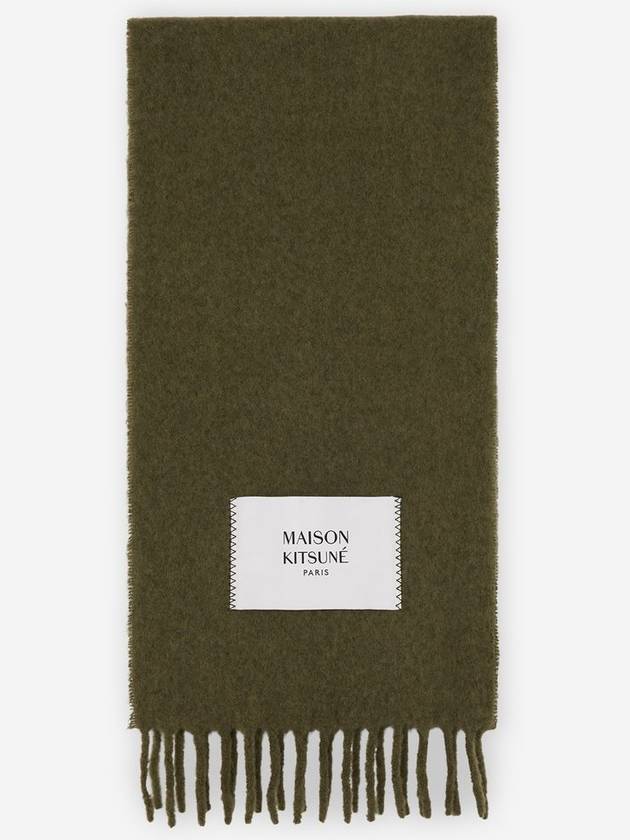 Plain Fringe Alpaca Wool Muffler Dark Khaki - MAISON KITSUNE - BALAAN 1