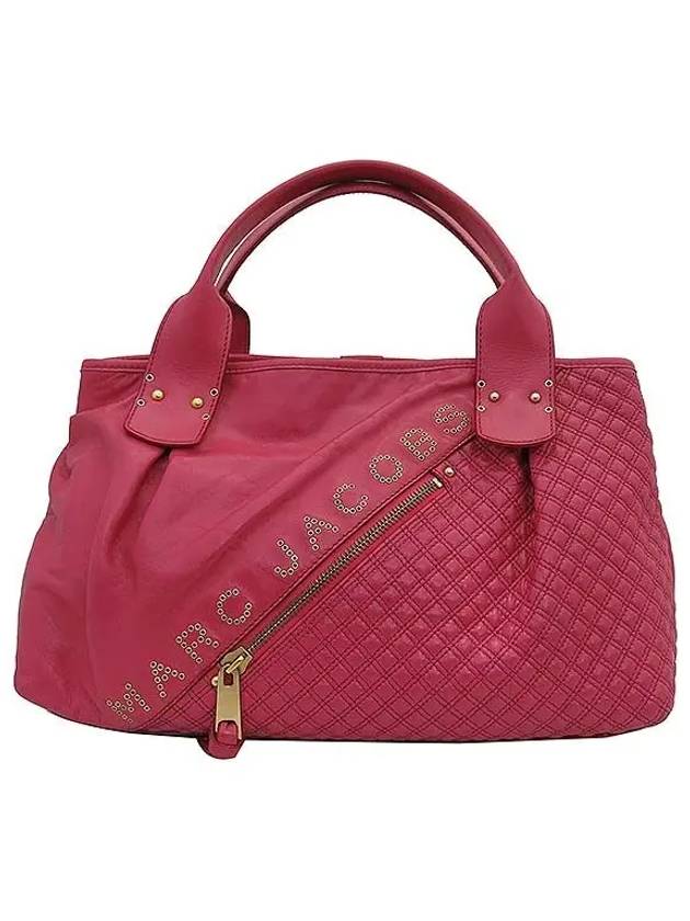 Gold studded logo quilted pink leather tote bag - MARC JACOBS - BALAAN 2