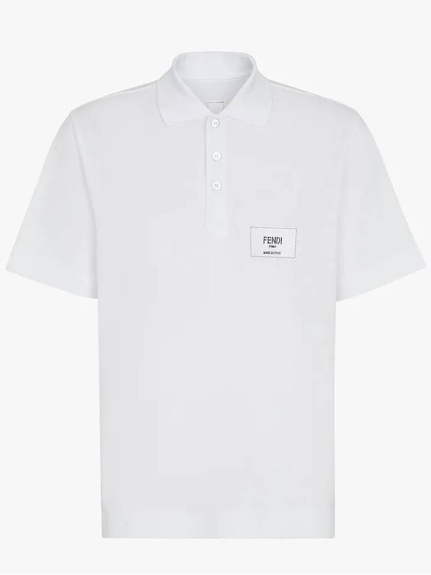 Men's Logo Patch Short Sleeve Polo Shirt White - FENDI - BALAAN 2