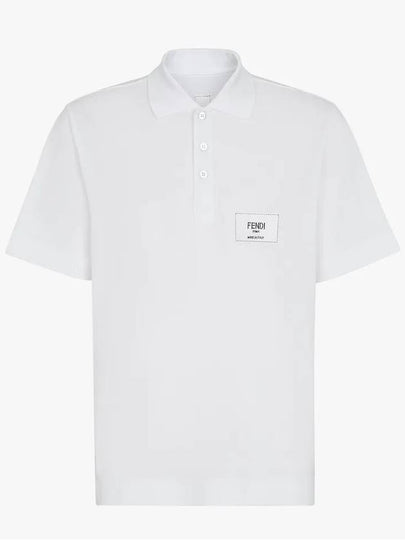 Men's Logo Patch Short Sleeve Polo Shirt White - FENDI - BALAAN 2