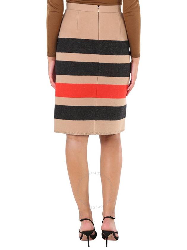 Burberry Ladies Camel Icon Stripe Wool Pencil Skirt, Brand Size 6 (US Size 4) - BURBERRY - BALAAN 3