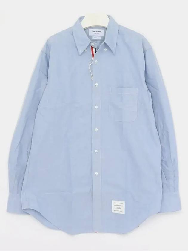 Men's Logo Patch Classic Cotton Long-Sleeved Shirt White Light Blue - THOM BROWNE - BALAAN 4