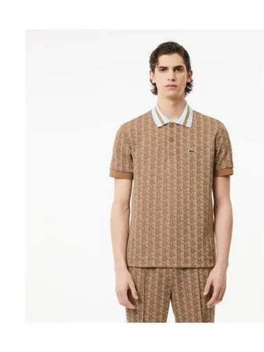 Men s Monogram Jacquard Polo Beige - LACOSTE - BALAAN 1