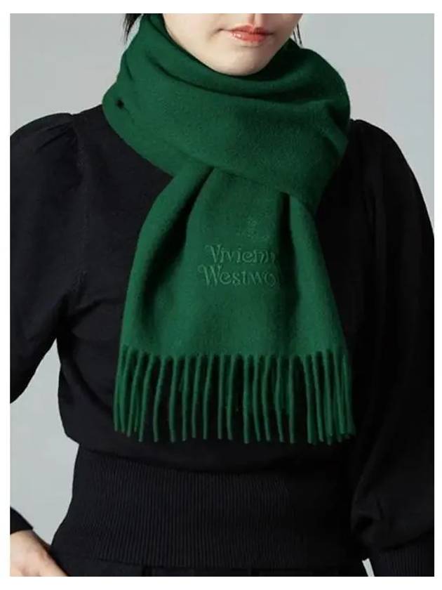 Logo Wool Fringe Muffler Anthracite Green - VIVIENNE WESTWOOD - BALAAN 5