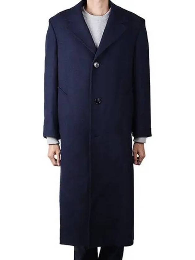 Oversized Fit Virgin Wool Single Coat Navy - AMI - BALAAN 2