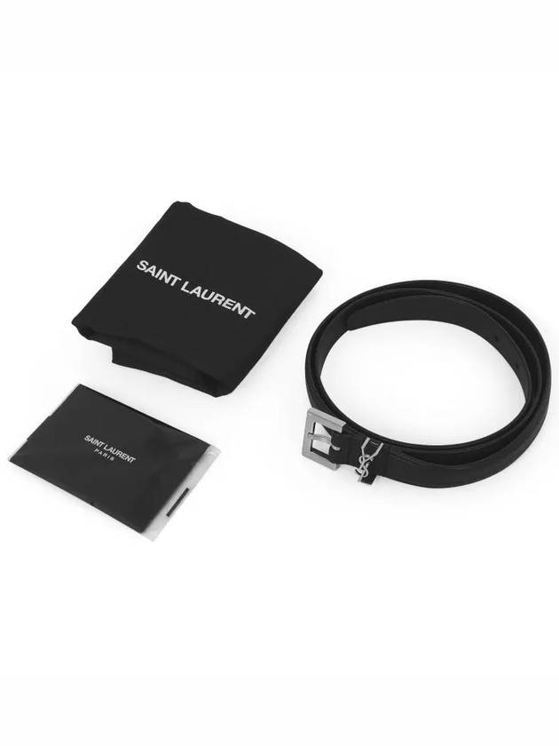 Men's Monogram Silver Buckle Leather Belt Black - SAINT LAURENT - BALAAN 4