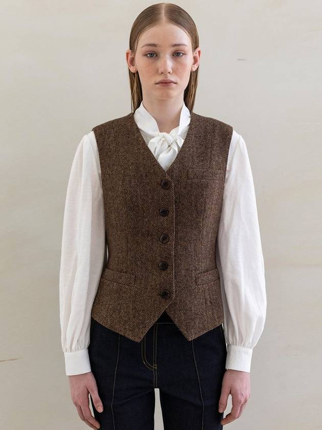 Wool Herringbone Classic Vest Brown - DEFEMME - BALAAN 2