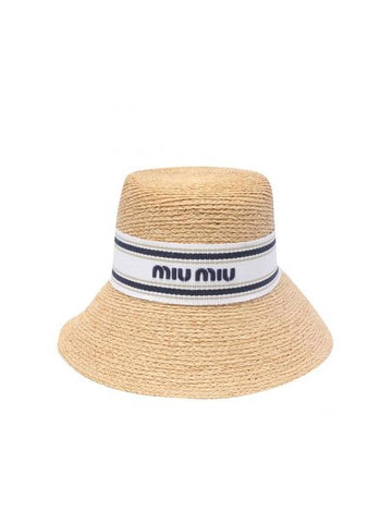 Logo Rafia Bucket Hat Beige - MIU MIU - BALAAN 1