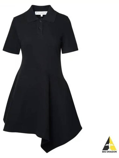 Cotton Asymmetric Polo Collar Short Dress Black - JW ANDERSON - BALAAN 2