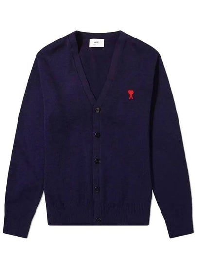 Small Heart Logo Wool Cardigan Navy - AMI - BALAAN 2