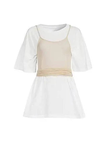 Women s Scoop Neck Layered Tank Top Short Sleeve Cream S62GD0138 S23588 - MAISON MARGIELA - BALAAN 1