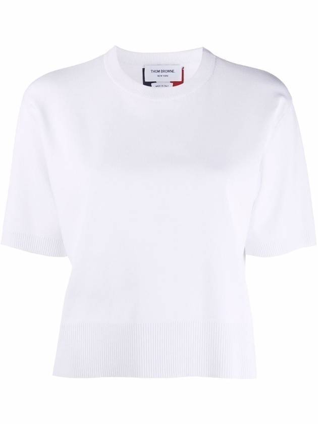 Three Stripes Back Striped Viscose Short Sleeve T-Shirt White - THOM BROWNE - BALAAN 1