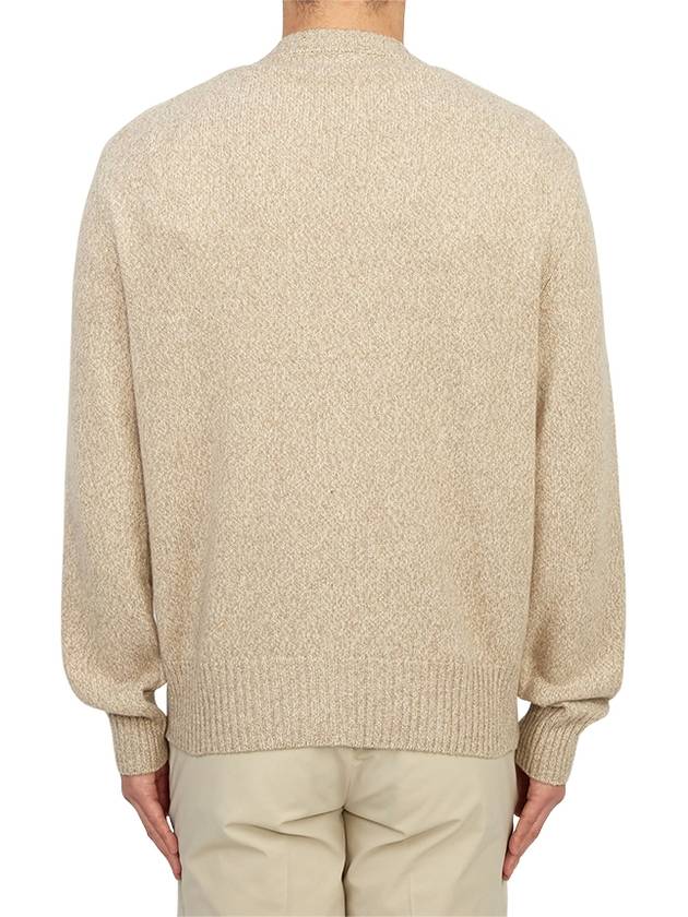 Heart Logo V-Neck Cashmere Cardigan Heather Champagne - AMI - BALAAN 5