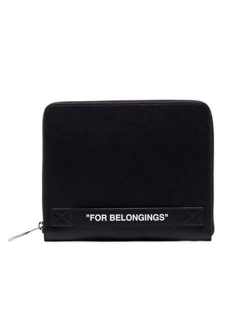 lettering leather strap clutch bag black - OFF WHITE - BALAAN.