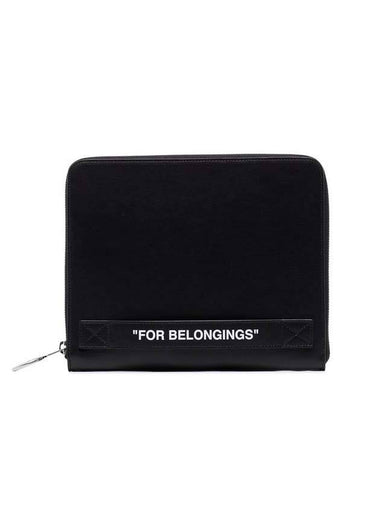 Lettering Leather Strap Clutch Bag Black - OFF WHITE - BALAAN 1