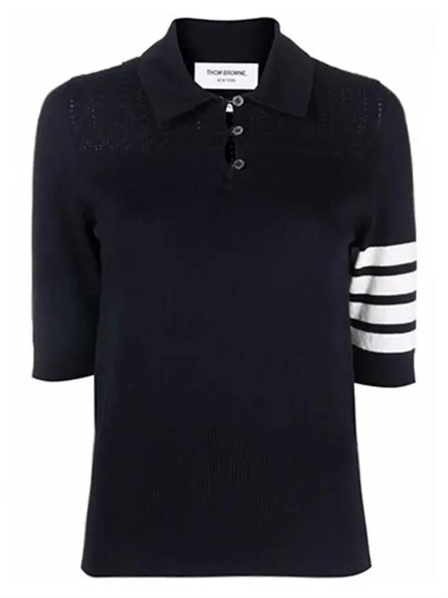 Hector Medallion 4 Bar Keyhole Polo Knit Top Navy - THOM BROWNE - BALAAN 2