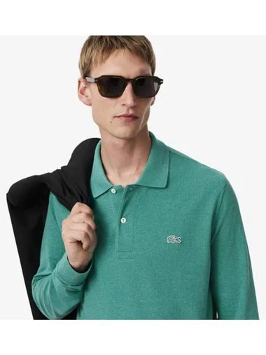 Men s Classic Fit Long Sleeve Melange Polo Green - LACOSTE - BALAAN 1