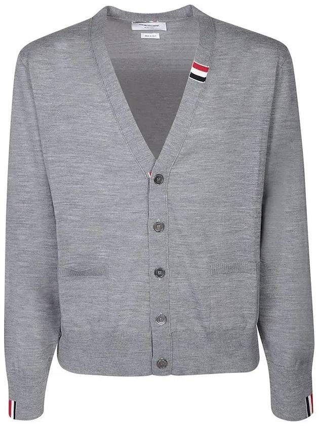 Men's Jersey Stitch V-Neck Cardigan Light Grey - THOM BROWNE - BALAAN 2