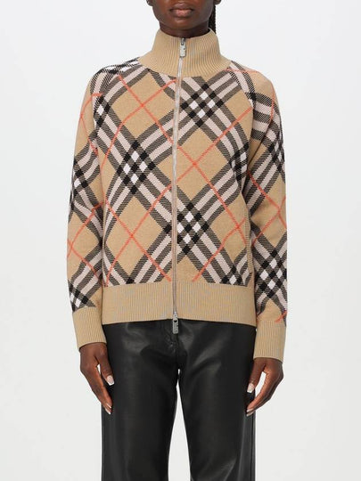 Check Wool Blend Knitted Track Jacket Sand - BURBERRY - BALAAN 2