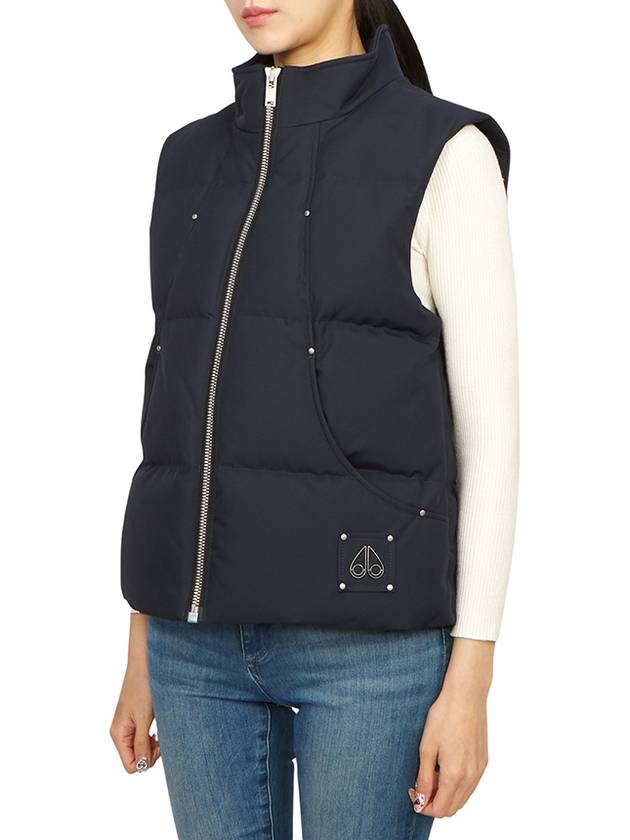 Women's Logo Patch Zipper Padded Vest Navy - MOOSE KNUCKLES - BALAAN 4