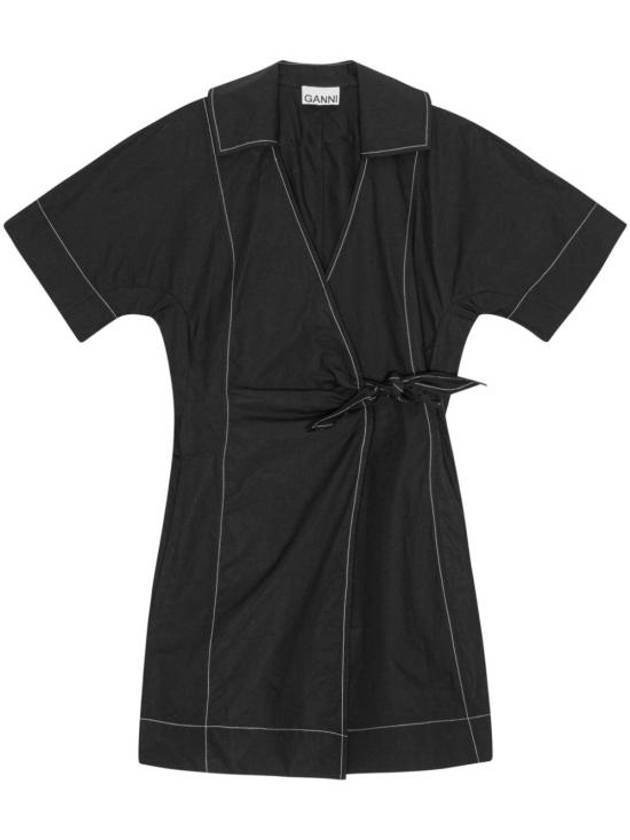 Poplin Wrap Contrast Stitching Cotton Blouse Black - GANNI - BALAAN 2