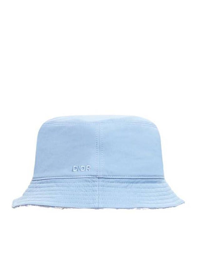 Embroidered Logo Reversible Cotton Bucket Hat Blue - DIOR - BALAAN 2