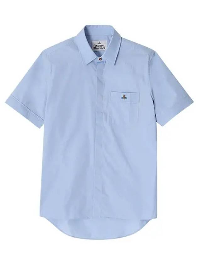 Men's Logo Classic Short Sleeve Shirt Light Blue - VIVIENNE WESTWOOD - BALAAN 3