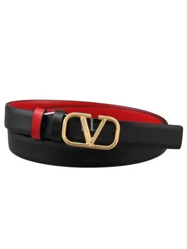 V Logo Signature Reversible Leather Belt Black - VALENTINO - BALAAN 2