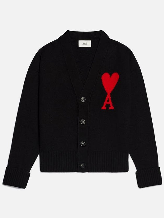 Big Heart Logo Wool Cardigan Black - AMI - BALAAN 2